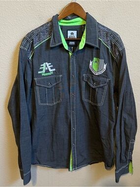 American Fighter Men’s Y2K Embroidered Button Up Shirt